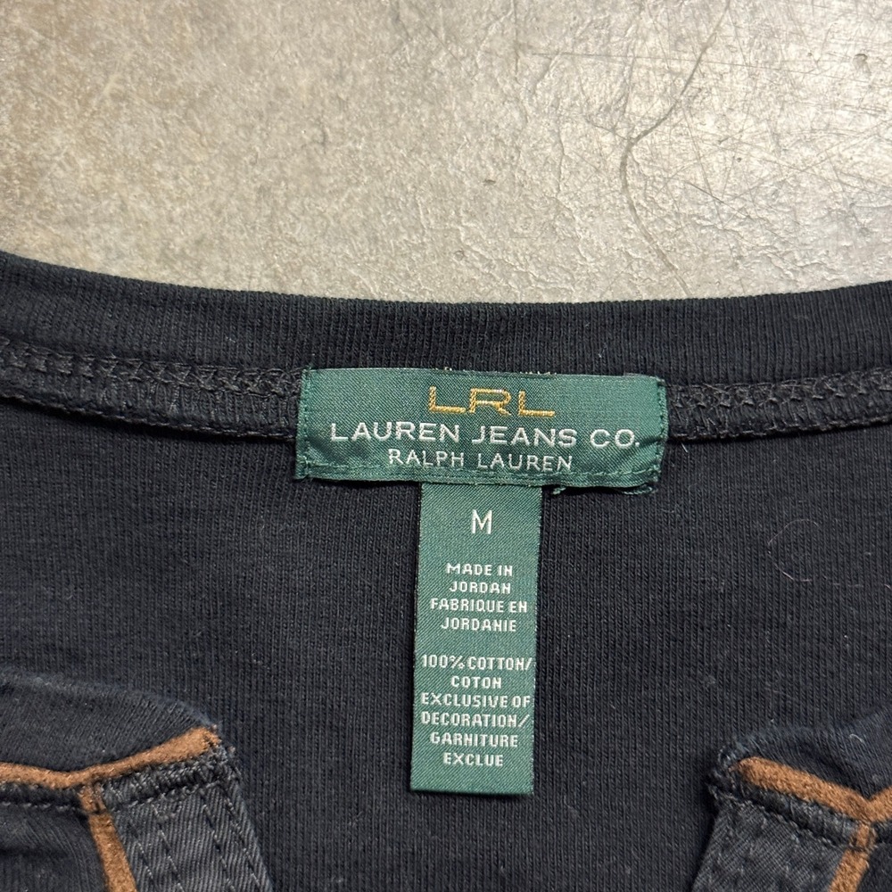 Lauren Ralph Lauren Jeans Co Womens Black Henley Long Sleeve Cotton Top M 2039 - Picture 2 of 5